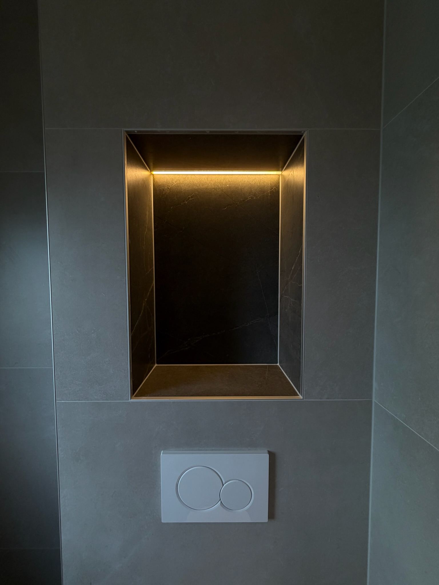 Verlichte nis boven de bedieningsplaat in het aparte toilet